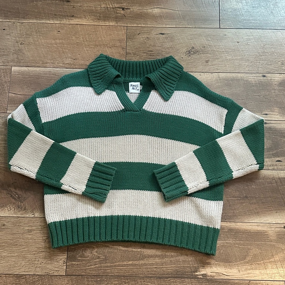 Princess Polly Green and Beige Striped women’s Sweater